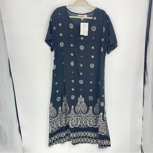 PHASES Black & White Floral Embellished short sleeve Dress SIZE XL - NEW